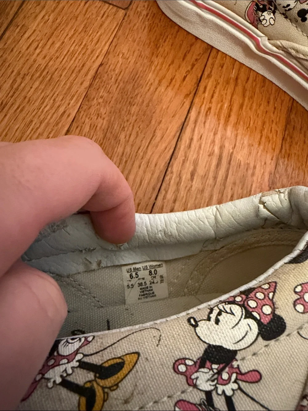 Vans Cream Slip-On Sneakers with Pink and Yellow Minnie Mouse Print Disney